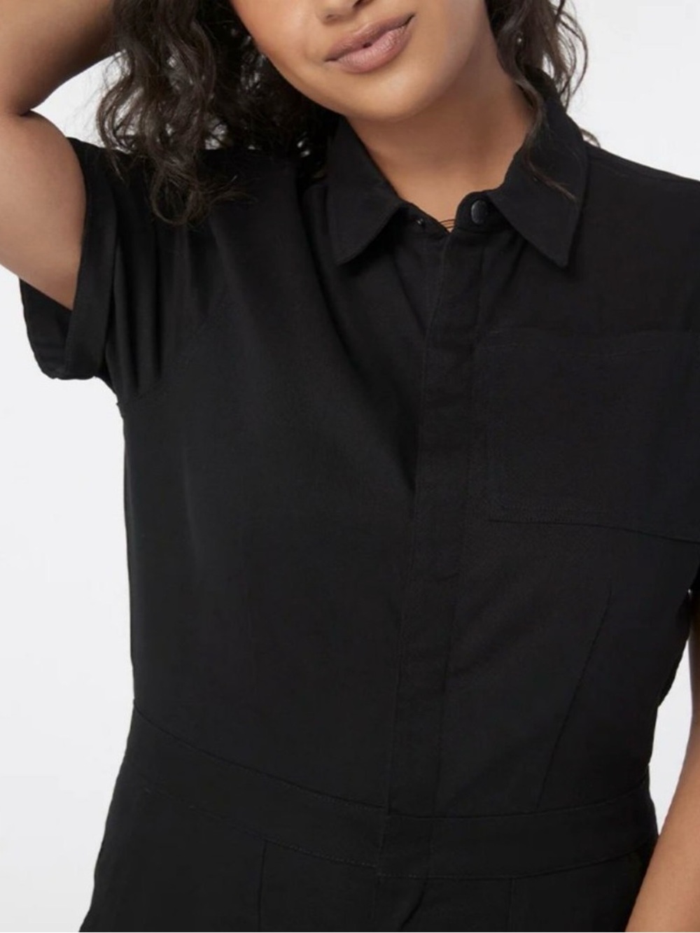 ATWYLD Pit Crew Jumpsuit Black Utility Coveralls Short Sleeve Women’s L USA Chic - Picture 5 of 15